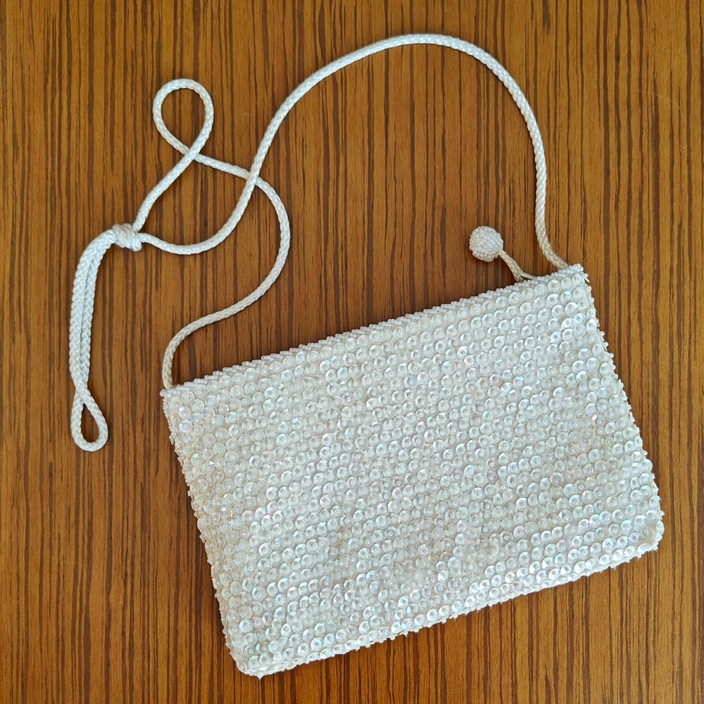 Vintage White Ivory Sequin Mini Bag